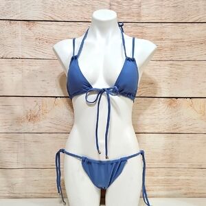 NWOT SherryDC Blue Triangle Tie Bikini Large